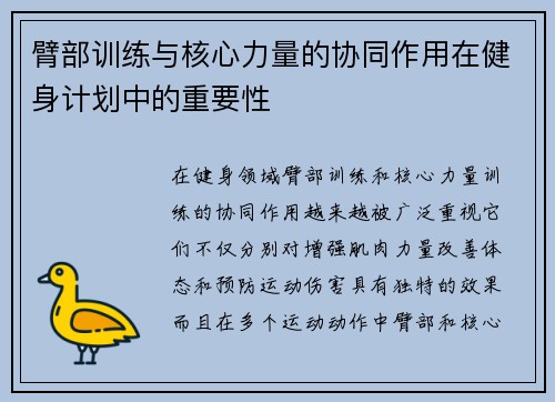 臂部训练与核心力量的协同作用在健身计划中的重要性